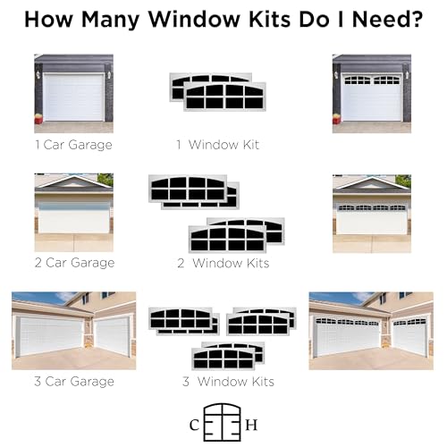 Coach House Signature Décor Simulated Garage Door Window Kit - Easy-Install Faux Garage Windows - Garage Door Decorative Hardware, Made in USA (White)