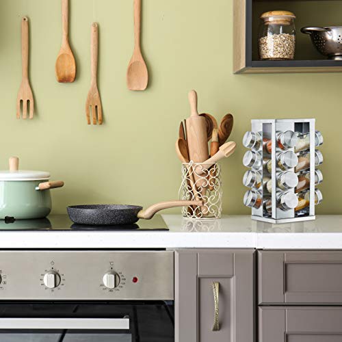 relaxdays Portaspezie con 16 Barattoli, Girevole a 360°, Tappi Spargispezie, Acciaio Inox, Argento - immagine 3