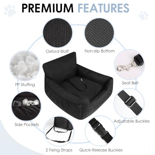 Ezvsevuo Hunde Autositz, 54x52x35cm - Hundesitz Auto Rückbank, Hundeautositz Hundesitz Kleine Hunde, Hundekorb Auto mit Abnehmbar Waschbar Hundekissen & Aufbewahrungstaschen, Schwarz
