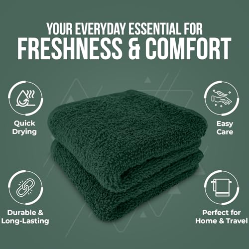 Image of DAN RIVER 24 Pack Wash Cloths for Showering [12x12] - 100% Cotton Washcloths Premium Quality Flannel Face Cloths for Bathroom, Highly Absorbent and Soft Feel Wash Clothes, Huntergreen