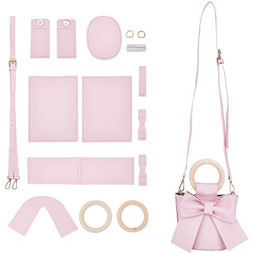 WADORN DIY Kit de Fabrication de Sacs Fourre-Tout en Cuir, 18pcs Sac à Bandoulière en Cuir Sac Seau Faisant des Matériaux en Cuir Sacs Femmes Sac à Main Fournitures de Couture, Rose, 17x14 cm