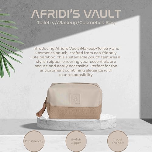 AFRIDI'S VAULT Toiletry Makeup Pouch Bag Traveling Bag Jute Bamboo Eco Friendly Zipper Canvas Cosmetic Bag for Womens Girls for Cosmetic Toiletry best for Makeup and personal Care items, White - Image 3