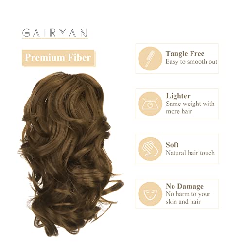 Gairyan 12" Clip in Ponytail Hair Extensions Curly Ponytail Extension Claw on Pony tails Wavy Synthetic Hairpieces for Women Real Look Short Wave (Ash Brown) - Image 3