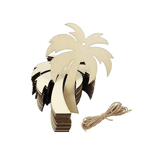 32 Pack Wood Palm Tree Cutouts Unfinished Wooden Coconut Palm Tree Hanging Ornaments DIY Flower Craft Gift Tags for Home Party Decoration Craft Project