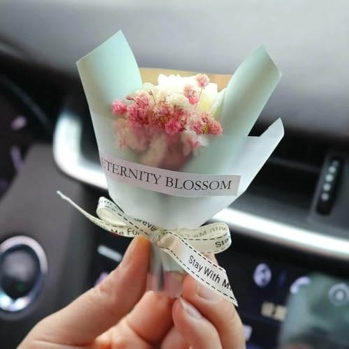 Image of Pink Mini Dried Flowers Car Vent Clips - Scented Air Freshener Bouquet for Automotive Decor, Air Outlet Perfume Accessories with Floral Vent Clips, Interior Ventilation Decoration
