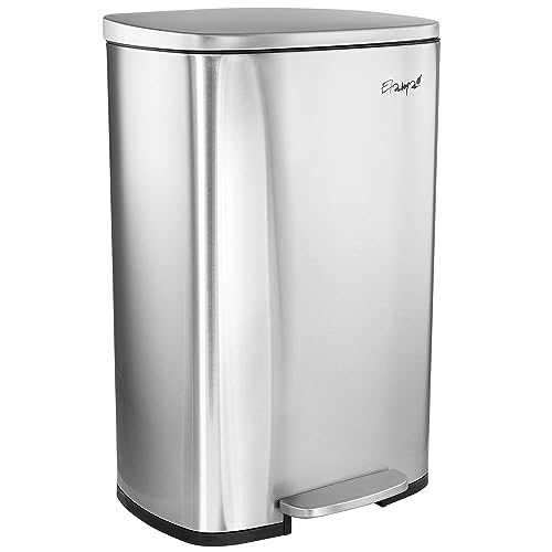 Elama 50 Liter/13 Gallon Rectangular Stainless Steel Step Trash Bin with Slow Close Mechanism in Matte Silver