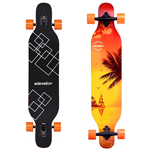 Slendor Longboard Skateboards 42 inch Drop Through Deck Complete Maple Cruiser Freestyle, Camber Concave