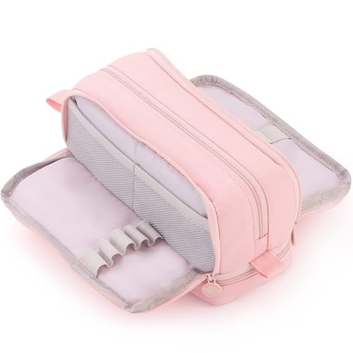 CICIMELON Large Capacity Pen Pencil Case with 4 Compartments Multi-Slot Pencil Pouch Bag Aesthetic School Supplies Organizer for Teen Girls Women Adults (Pink)