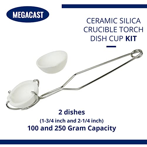Megacast Small Melting Ceramic Crucible Dish Cup Set Of 2 Melting Gold Silver Copper Whip Tongs Handle 2A #TOP1