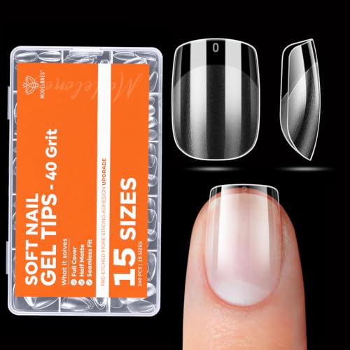 Image of Modelones Extra Short Square Nail Tips 240PCS Soft Gel Nail Tips | Fake Nails Tips Extension Kit for DIY Salon Home Gifts