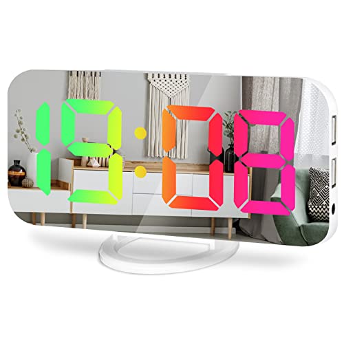 Miowachi Digital Alarm Clock For Bedrooms,Rgb Colorful Display, Snooze, Usb Charging,Dynamic Colorful Digits, Dimmable Clocks-White #TOP18