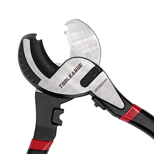 Image of TOOLEAGUE 10 Inches Cable Cutter,Heavy Duty Cable Cutting, High Leverage Cutter For Aluminum, Copper, Wire, Communication Cable, with Crimping and Wire Cutting Function,Black