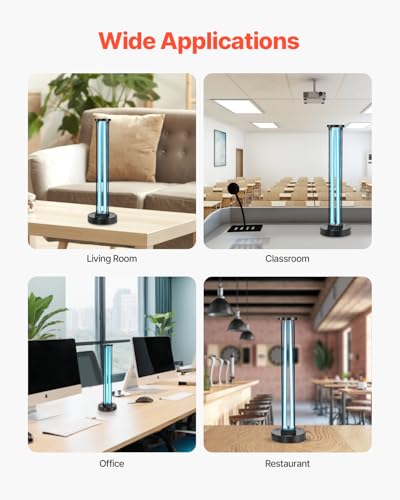 Image of VEVOR UV Light, 110W Ultraviolet Lamp with Ozone Purifier, UVC Lamp with 30 /60 /120 Minutes 3-Gear Timer and Remote Control, for Room up to 600 sqft, UVO Lights for Living Room, Bedroom, Hotel, School