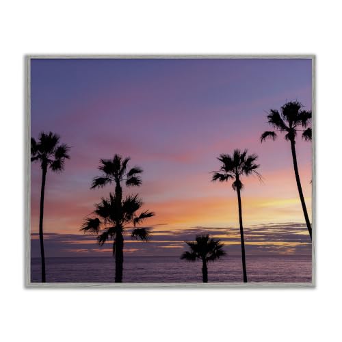 Purple Sunrise Palm Tree Silhouettes, 11 x 14 Inch Framed Giclée Print