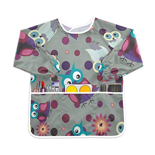 灰色のフクロウの鳥幼児の子供のエプロン防水絵画アーティストのよだれかけのスモック、年齢1-6のための子供の芸術のスモック