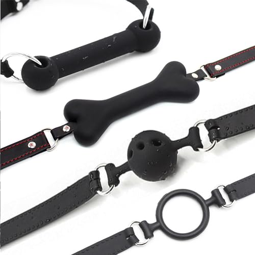 Image of Leather Restraints Ball Mouth Plug Silicone Bondage Ball Gag Bondage Restraints Bite Gag Adult Sex Toys Leather Bondage Toys Open Mouth Gag with Silicone Bar( (Red-E2)