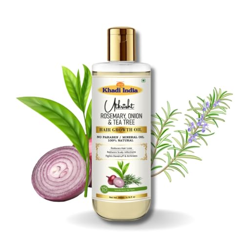 Image of Khadi Rosemary & Onion Hair Oil 200ml | Herbal Oil For Hair Growth, Dry & Frizzy Hair | Non Sticky, Paraben & Mineral Oil Free | Suitable for All Hair Types | Daily Use for Men & Women