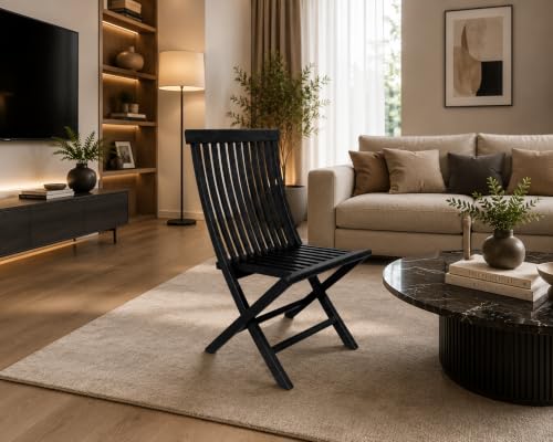 Image of WELL KNOWN Wooden Folding Chair | Portable Foldable Armchair for Balcony, Patio, Living & Drawing Room | Sheesham Wood, Honey Finish (kwalnute)