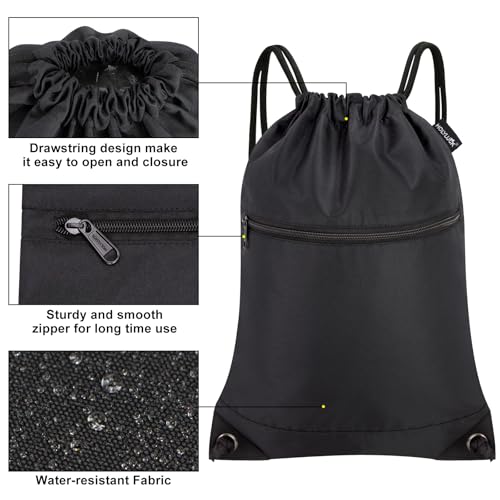 Image of HOLYLUCK Drawstring Bags Backpack Sackpack Cinch Bags for Sports, Gym, Travel, Beach (Black)