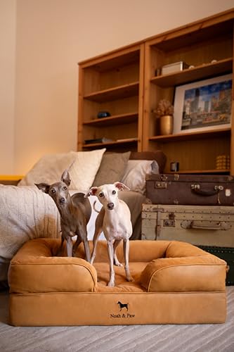 Image of NOAH & PAW Large Dog Bed, 35x25x11 Inch, Orthopedic Dog Beds, Eggshell Memory Foam Infused with Cooling Gel, Inner Cover, Water Resistant, Machine Washable (Faux Leather)