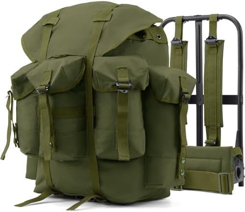 50L Military Alice Pack Army Survival Combat ALICE Rucksack Backpack for Men & Women for Camping, Hiking, Emergency Army Green
