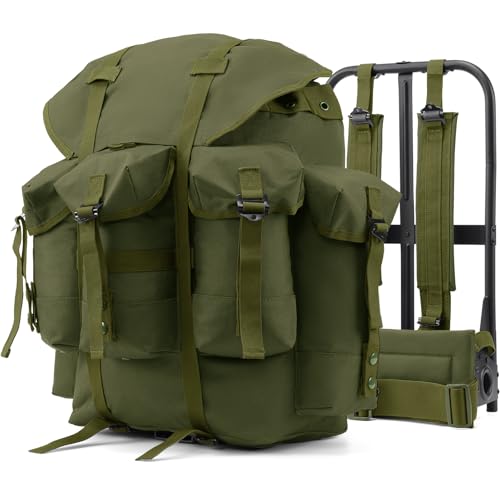 AUMENTAR 50L Military Alice Pack Army Survival Combat ALICE Rucksack Backpack for Men & Women for Camping Hiking Emergency Army Green