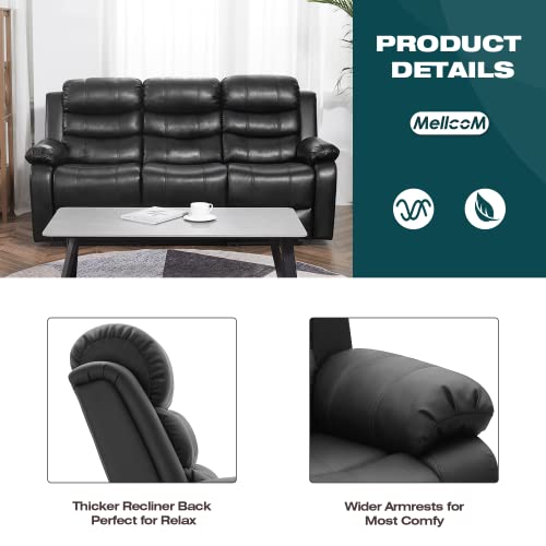 Mellcom Pu Leather Reclining Sofa, Upholstered Sofa Recliner Chair, Manual Reclining Home Theater Seating, Arm Chair For Living Room Reading Room Bedroom, Black, Three Seat #TOP4