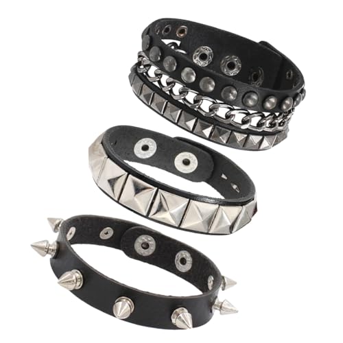 IKOPFLN 3 Stück Unisex Punk Besetztes Armband, Nietenarmband Punk Rock Armbänder Gothic Nieten Armband Manschette Verstellbare Armreif für Kostümparty Konzert, Emo clothes, Grunge IKOPFLN 3 Stück Unisex Punk Besetztes Armband, Nietenarmband Punk Rock Armbänder Gothic Nieten Armband Manschette Verstellbare Armreif für Kostümparty Konzert, Emo clothes, Grunge
