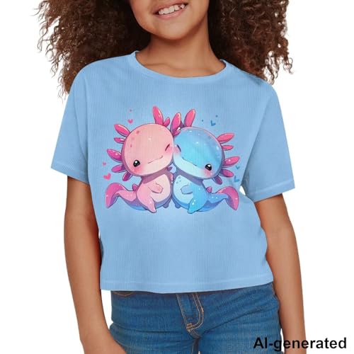 Image of Cute Crop Tops for Girls Short Sleeve Summer T Shirts Fashion Graphic Tees Crew Neck Pullover Tee 5-14 Years