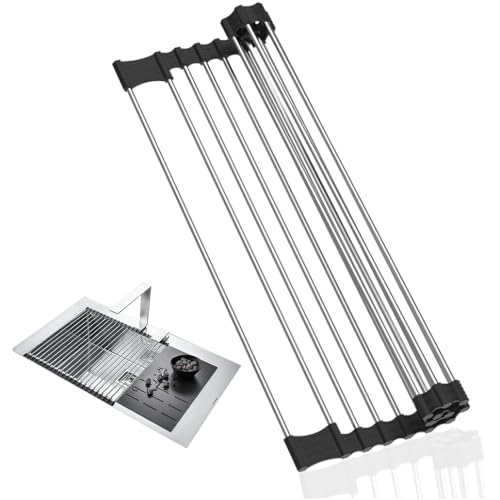 YZDZSW Abtropfgitter Spüle, Edelstahl Abtropfgitter, Faltbare und Abnehmbare Geschirrabtropfgestell über Dem Spülbecken für Spüle Küchen Spülbecken Organizer