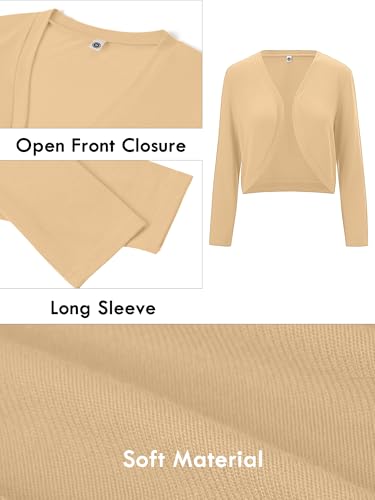 Image of Heymoments Women's Long Sleeve Thin Kintted Shrugs Sweaters Lightweight Cropped Tops Open Front Cardigan for Dress