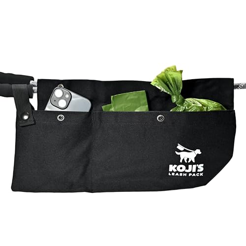 Image of Used Poop Bag Holder for Leash | Patented Poop Bag Pouch with Phone Pocket, Separate Clean & Dirty Compartments | Button Closure | Bag Attachment Fits Any Dog Leash, Hammock Style | Made in USA