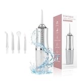 Water Dental Flosser Teeth Irrigator with 3 Modes Cordless Water Teeth Cleaner with 4 Replace Sprinkler Head IPX7 Waterproof Rechargeable Portable for Travel Home Braces Bridges Care (White-1)