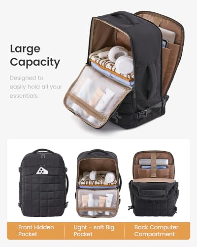 LOVEVOOK Large Travel Backpack for Women, TSA Carry on Backpacks for Airplanes, 40L Personal Item Travel Essentials Bag with 3 Packing Cubes, Waterproof Puffer Laptop Bag for Weekender Overnight Black2