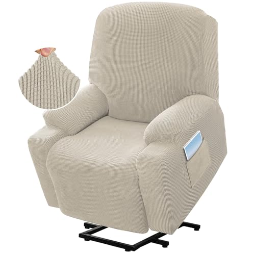 KPPKOU Power Lift Recliner Chair Cover, Stretch Slipcover with Side Pocket (Fossil)