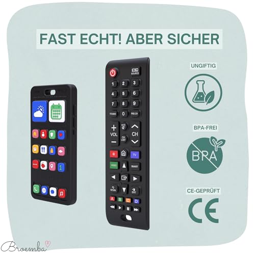 Baby Fernbedienung + Baby Telefon & Beißring - 100% Silikon Beißspielzeug, lebensechtes Spielzeug-Set für Jungen & Mädchen, BPA-frei, ohne Elektronik | Broemba® Bari