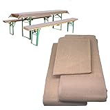 JEMIDI Bierbankauflagen Set 3-teilig - 70x240cm - Sitzkissen und Tischdecke für 50er Bierzeltgarnitur - Bierbank Auflagen Set - Beige
