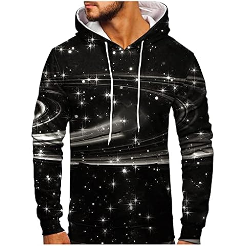 Men Casual Autumn Winter Long Sleeve O Neck Printed Hoodies Sweatshirt Top Blouse Full Zip up Hoodie over Face (C-Black, XXL) Cover