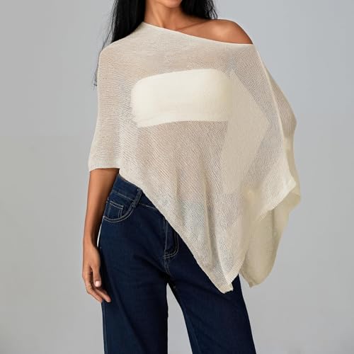 Women Sheer Poncho Top Knit Crochet Irregular Shrug Bolero Shawl Lightweight See Through Beach Cover Up (Light Yellow, ONE Size) by Lullnaxe - Used condition - Image 3