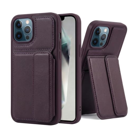 Image of amazon basics Luxury Vegan Leather Back Cover for iPhone 11 Pro Max | Built-in Card Holder Slot | Integrated Mobile Stand | Slim Shockproof Protective Case with Stitched Finish - Purple