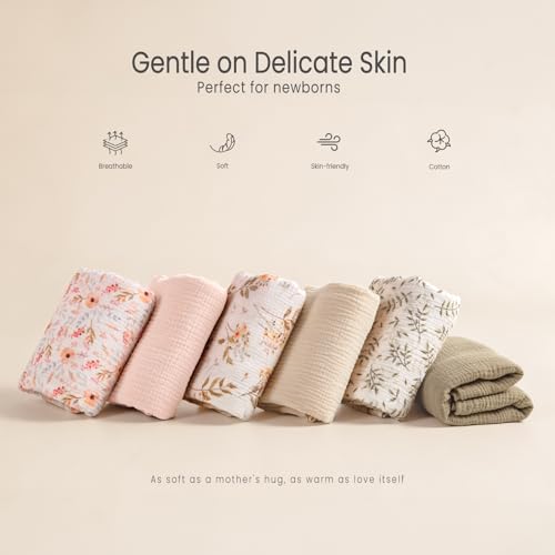 Image of lulumoon Muslin Swaddle Blankets for Baby: 100% Cotton Receiving Blankets | Breathable Wrap for Newborn Swaddling - Nursery Gift for Baby Girls (LightPink Flower)