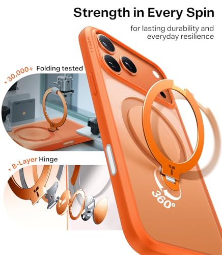Image of TORRAS Ostand Q3 Spin Case for iPhone 17 Pro with 360 Rotatable Stand, 18N Magnetic Lock Back Cover, Military-Grade Shockproof Protection for Hands-Free Viewing Original Imported - Orange