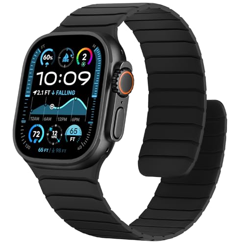 Sixmoat Magnetisches Silikon Armband Kompatibel mit Apple Watch 49mm 46mm 45mm 44mm 42mm, Wasserdichte Sport Armbänder Design für iWatch Ultra 3 2 1 SE Series 11 10 9 8 7 6 5 4 3, Schwarz