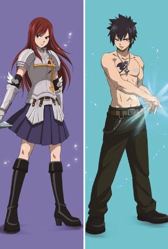 Decorative FAIRY TAIL Pillow Cover Anime Characters Lucy Heartfilia & Erza Scarlet Hugs Body Pillowcase (Y2, Peach Skin)