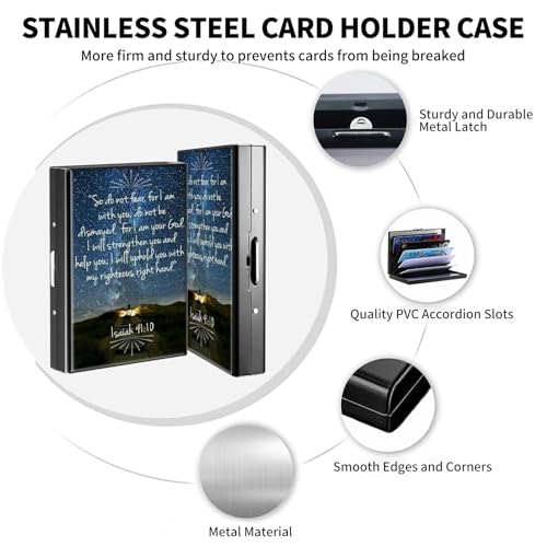 FUYOCWE RFID Credit Card Holder,Small Metal Credit Card Case Wallet,Slim Mini Business Card Holder Organizer Hard ID Case Security wallet for Men Women -Bible Verse Isaiah 41:104