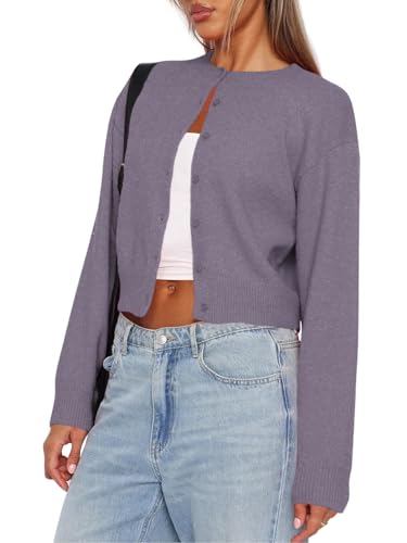 Image of Balimtoy Women's Cropped Cardigan Sweaters Long Sleeve Button Down Sweaters Knit Cardigan Cute Y2k Open Front Crop Top