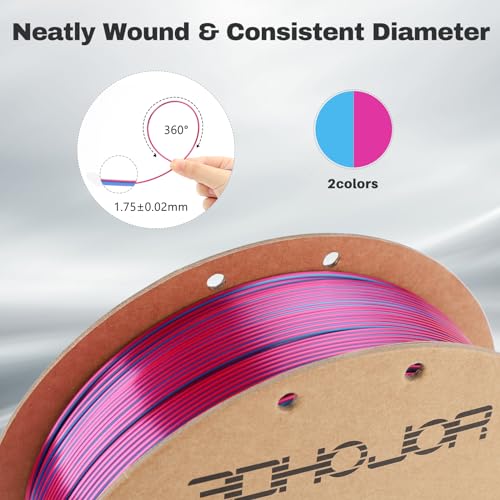 Image of 3DHoJor Silk PLA Filament 1.75mm Red Blue Dual Color PLA 3D Printer Filament 2 in 1 Coextrusion 1KG Spool(2.2lbs) 3D Printing Filament Dimensional Accuracy + /- 0.03mm Fits for Most FDM 3D Printers