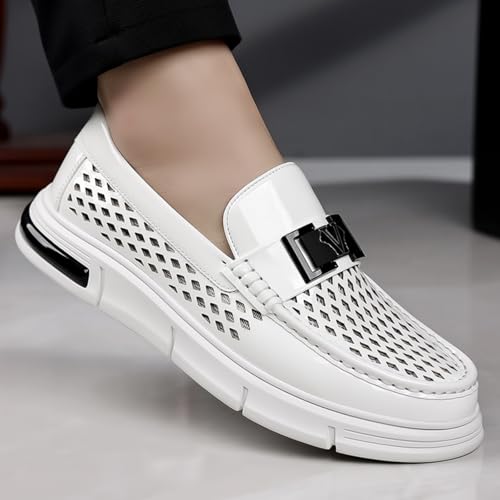 Men's Perforated Patent Leather Loafers, Stylish Casual Dress Shoes - Ideal for Business Casual, Daily Commute & Leisure Outings2