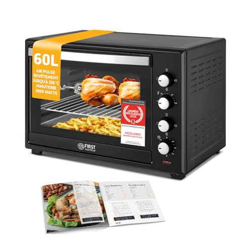 TZS First Austria - Mini-Four 60L 2000W - Four spacieux pour pizza avec température jusqu'à 230°C et 6 modes - Avec minuterie de 60 min, 4 hauteurs d'insertion,...