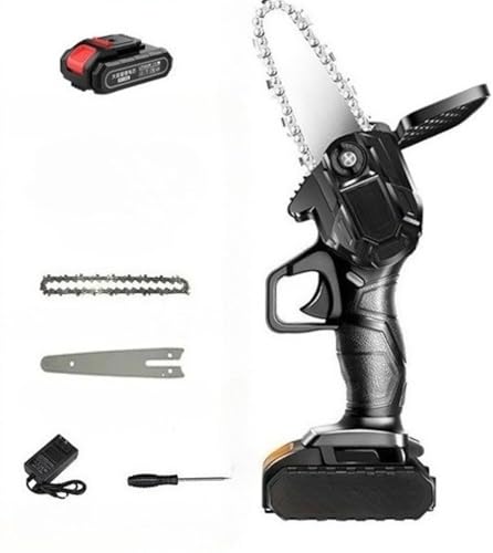 Neakarfer-電気のこぎり、リチウム電気、軽くてコンパクト、片手で操作して、軽くて強大で、薪を割る、薪を作る、庭の木を剪定する、竹を切る、粗大ごみを処理するのに非常に適して、携帯しやすくて、家庭と花園の使用に非常に適している (4寸1電気1鎖) [並